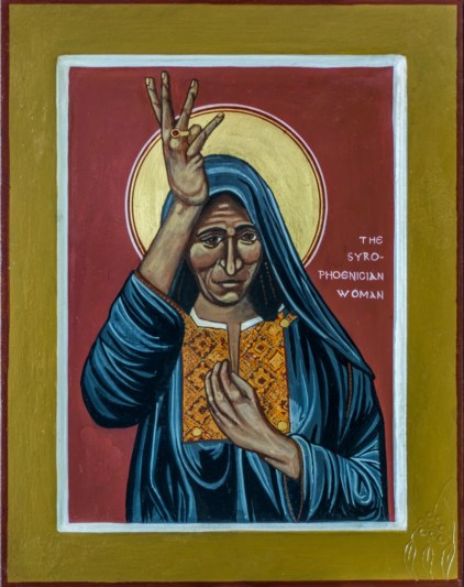 an icon of the Canaanite woman, wearing blue